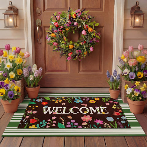Tinideya felpudo floral frontal muestra bienvenida y estilo decorativo