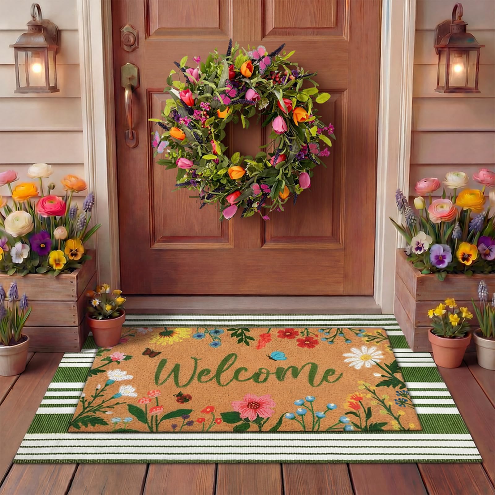 Tinideya felpudo floral frontal decorativo que da bienvenida y protege su suelo