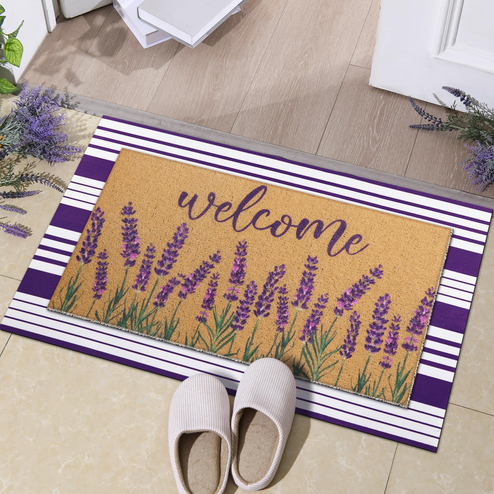 Tinideya detalle de textura y rayas morado blanco resistente al tránsito