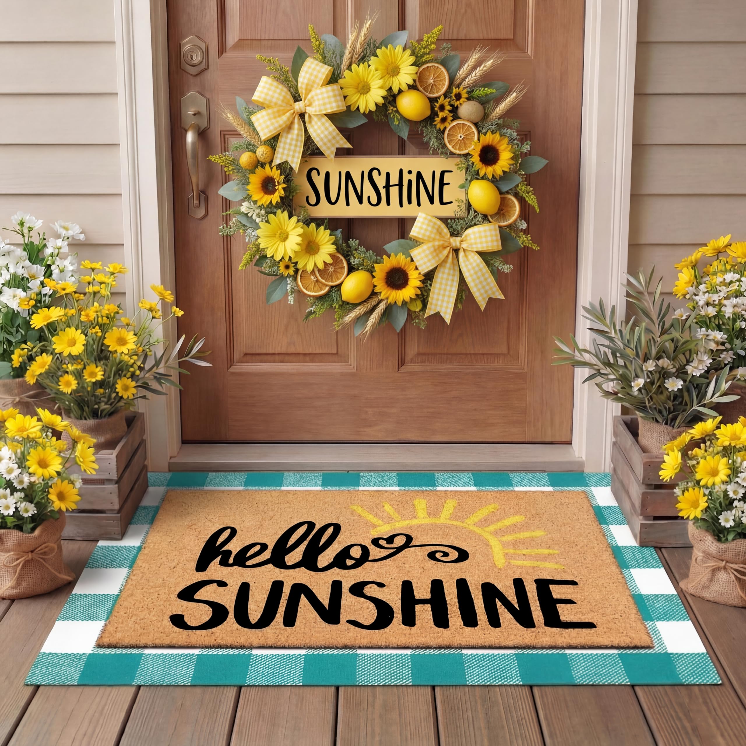Tinideya felpudo frontal con diseño hello sunshine, bienvenida cálida