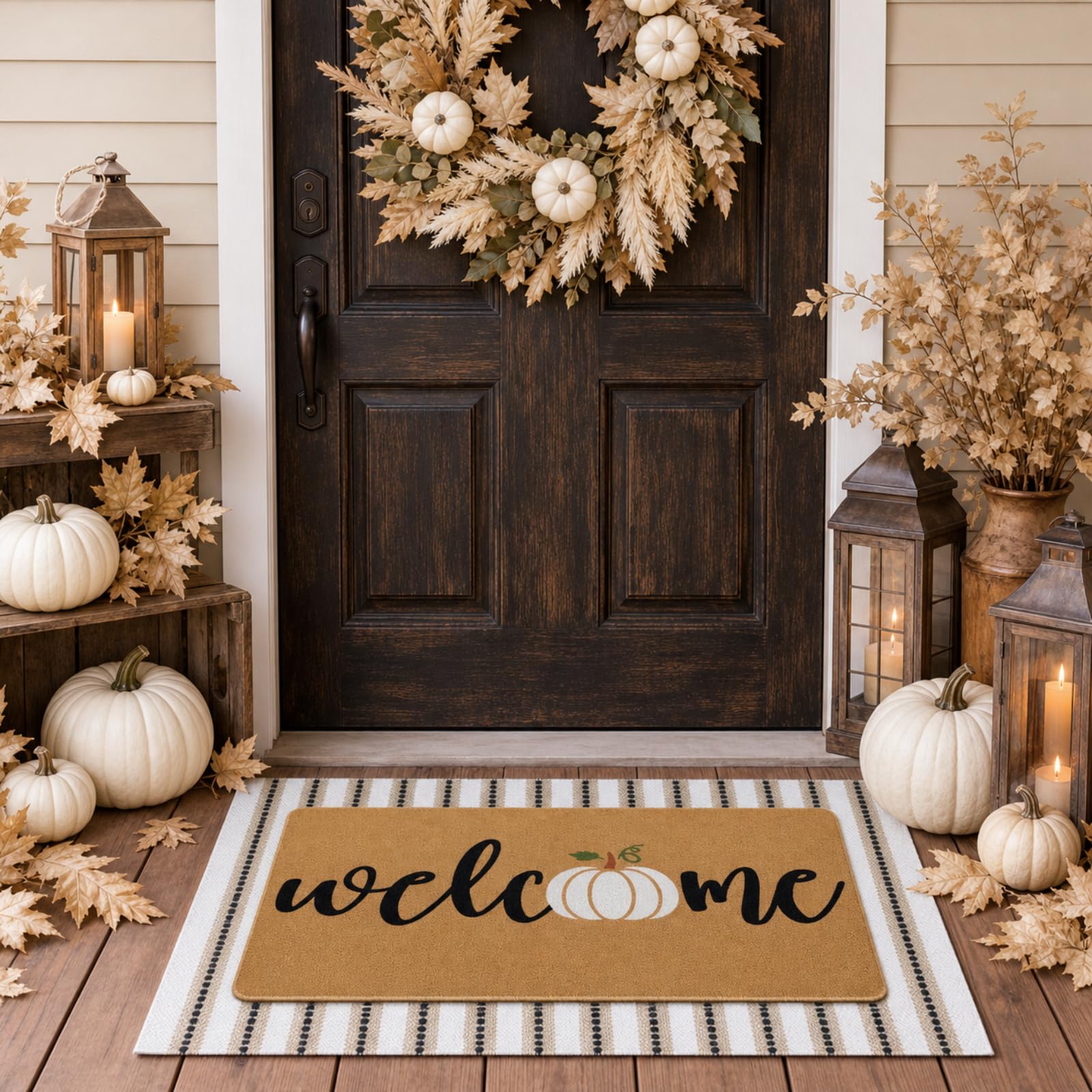 Tinideya set en porche con decoración de otoño para estilo armonioso