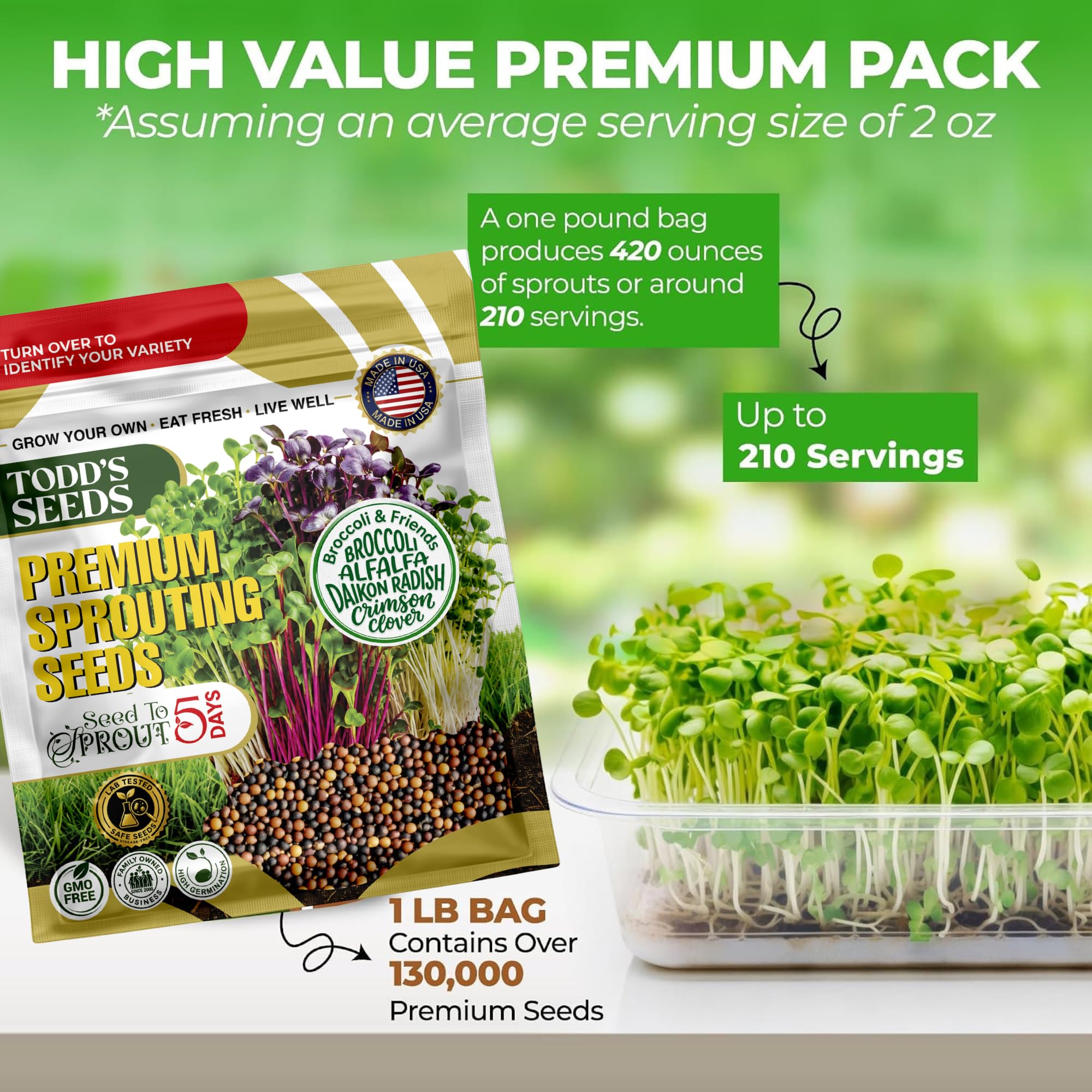 Todd's Seeds mano sujetando frasco para comparar tamaño y rendimiento