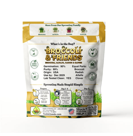 Todd's Seeds varios frascos alineados que muestran gran rendimiento por bolsa
