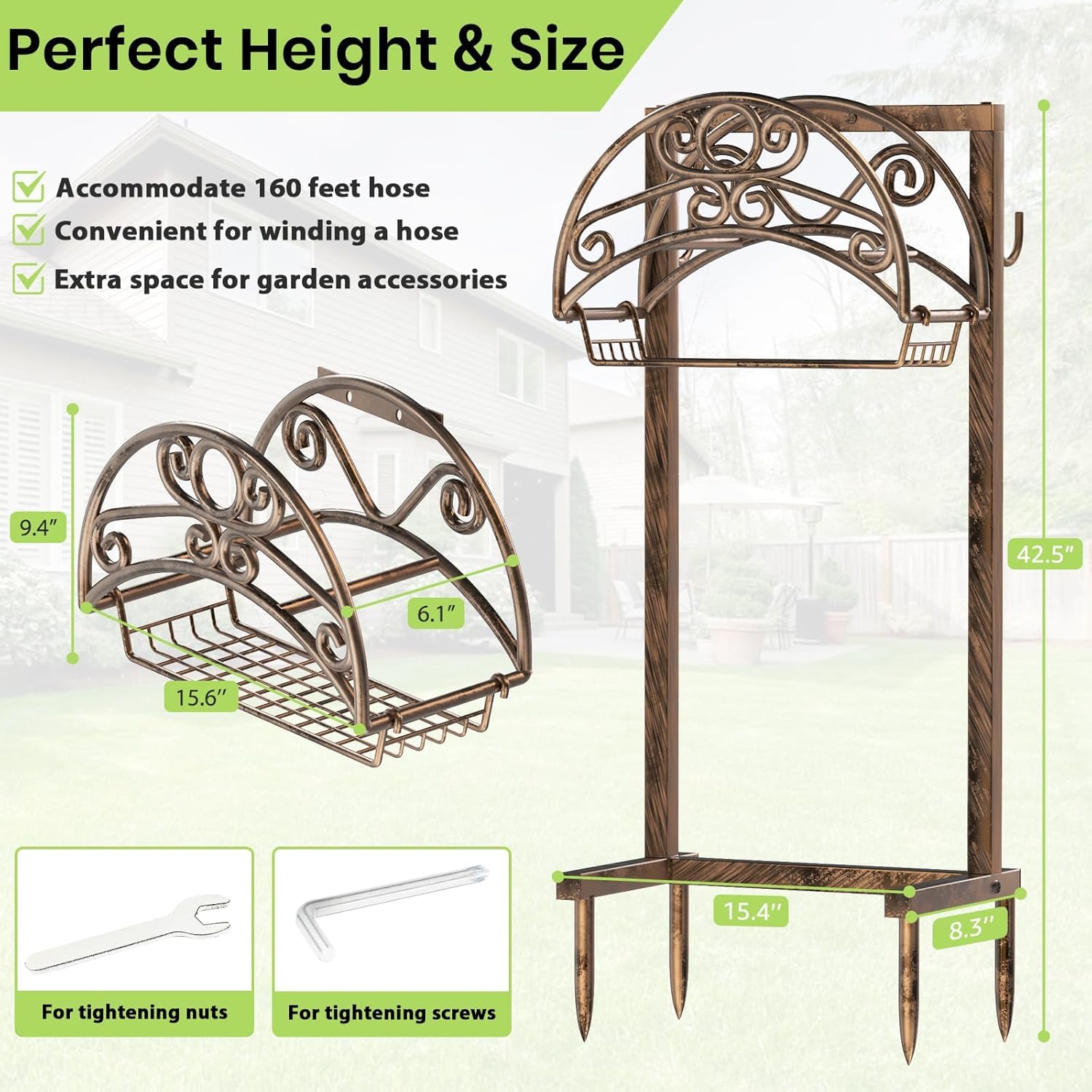 TomCare soporte instalado en jardín mejorando orden y estética exterior