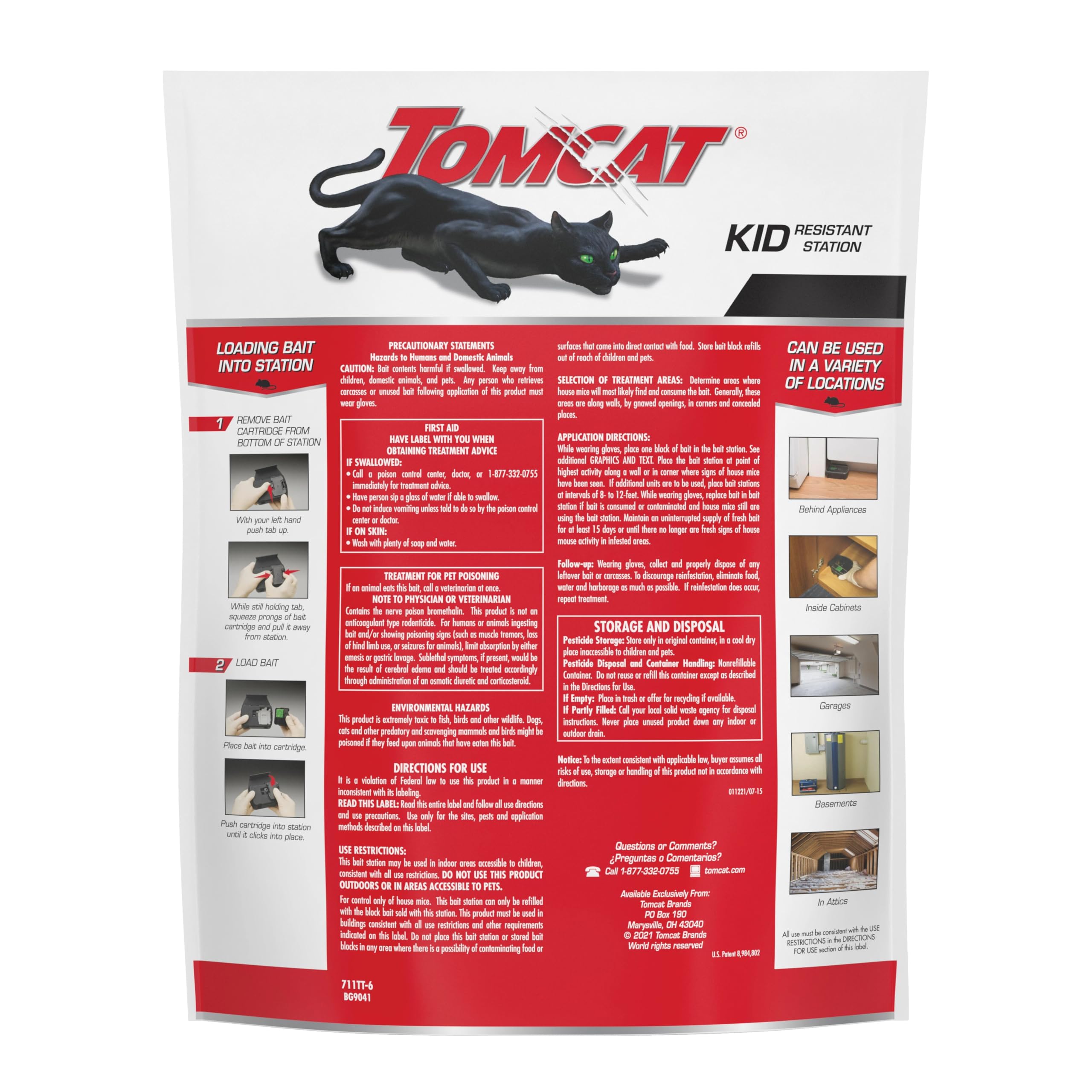Tomcat caja abierta con estación y 32 bloques de cebo visibles