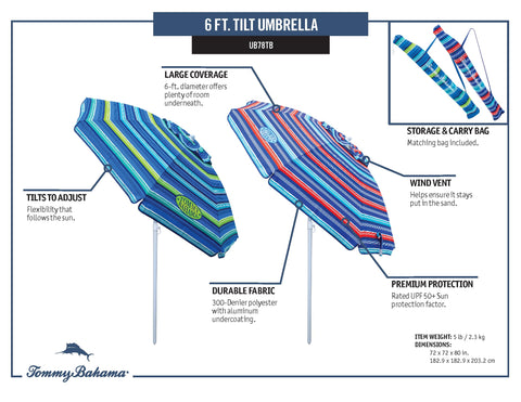 Tommy Bahama comparación de escala con persona mostrando tamaño de 6 pies