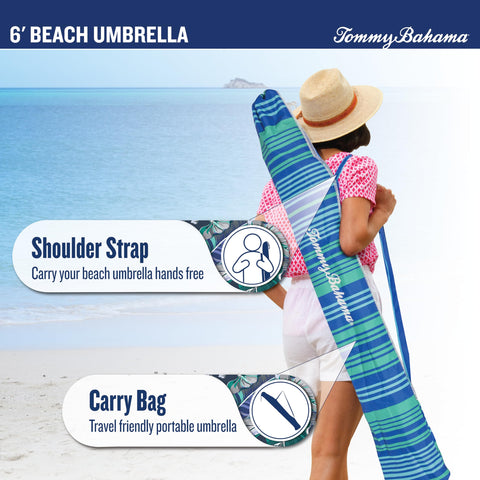 Tommy Bahama sombrilla inclinada demostrando ajuste de sombra fácil