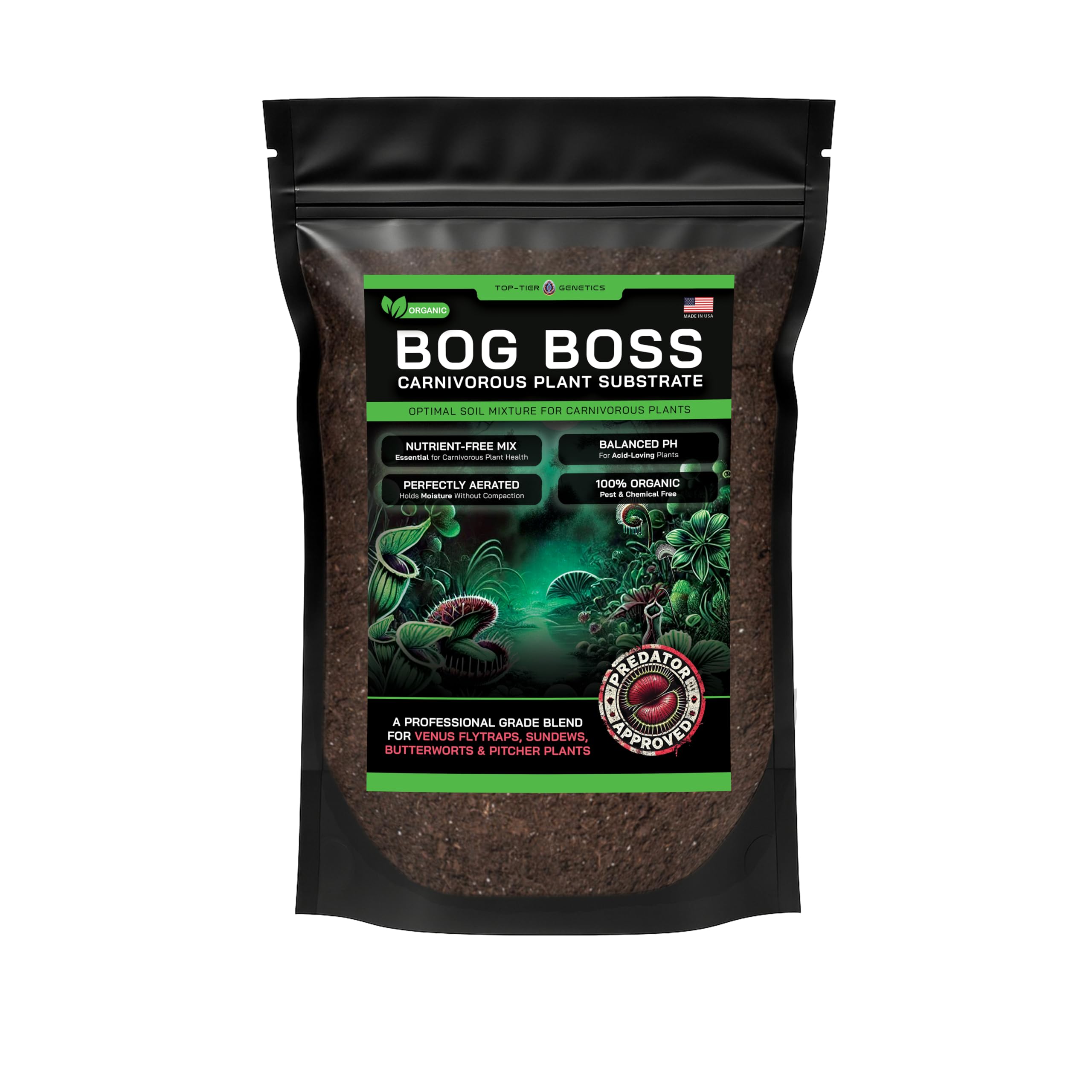 Top Tier Genetics BOG BOSS textura detallada del sustrato que mejora aireación