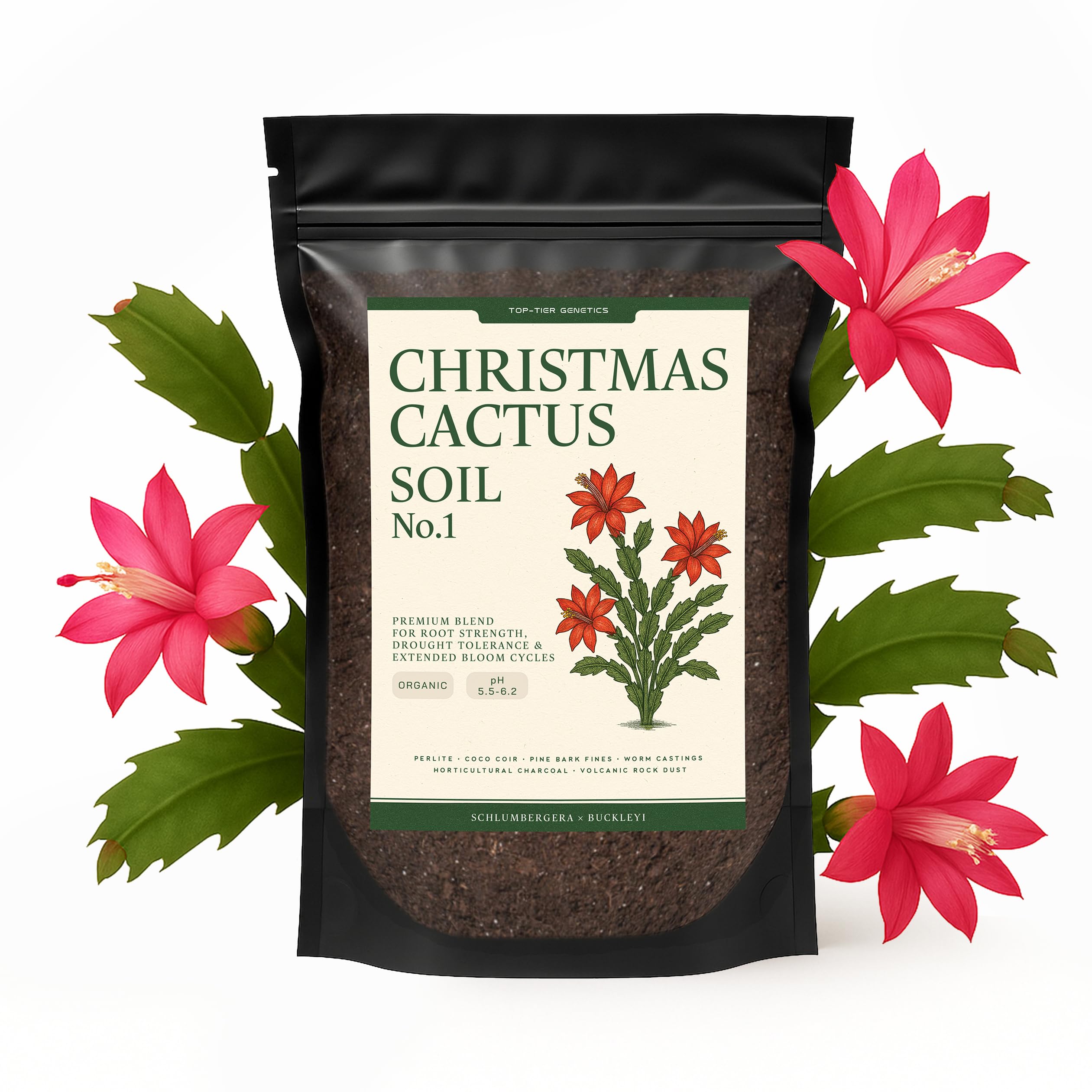 Top Tier Genetics paquete frontal de sustrato para Cactus de Navidad, presentación lista para usar beneficiosa