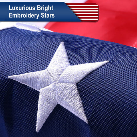TOPFLAGS primer plano del cantón con estrellas bordadas para mayor definición