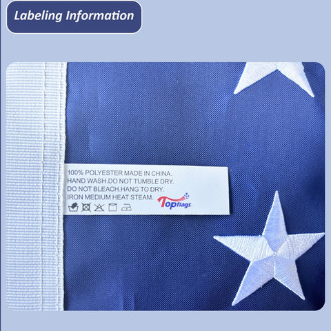 TOPFLAGS close-up de franjas cosidas que garantiza acabado sólido