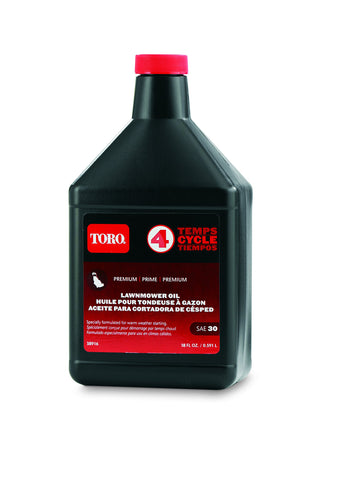 Toro aceite SAE 30 envase frontal 18 oz mostrando el etiquetado y uso práctico