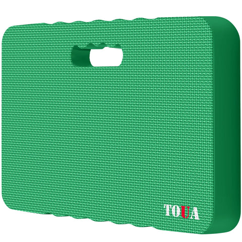 TOUA vista frontal del cojín para arrodillarse mostrando diseño y color verde, comodidad inmediata