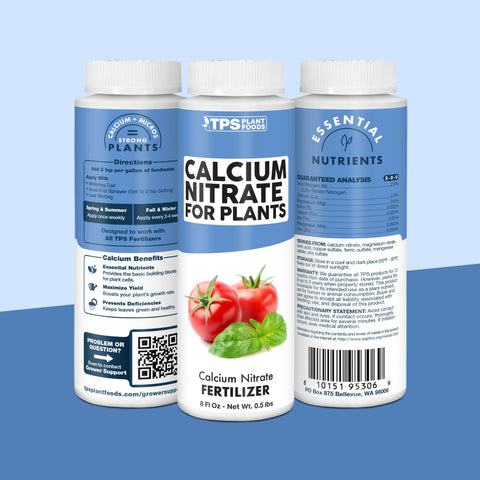 TPS NUTRIENTS botella junto a plantas en huerto ilustrando aplicación