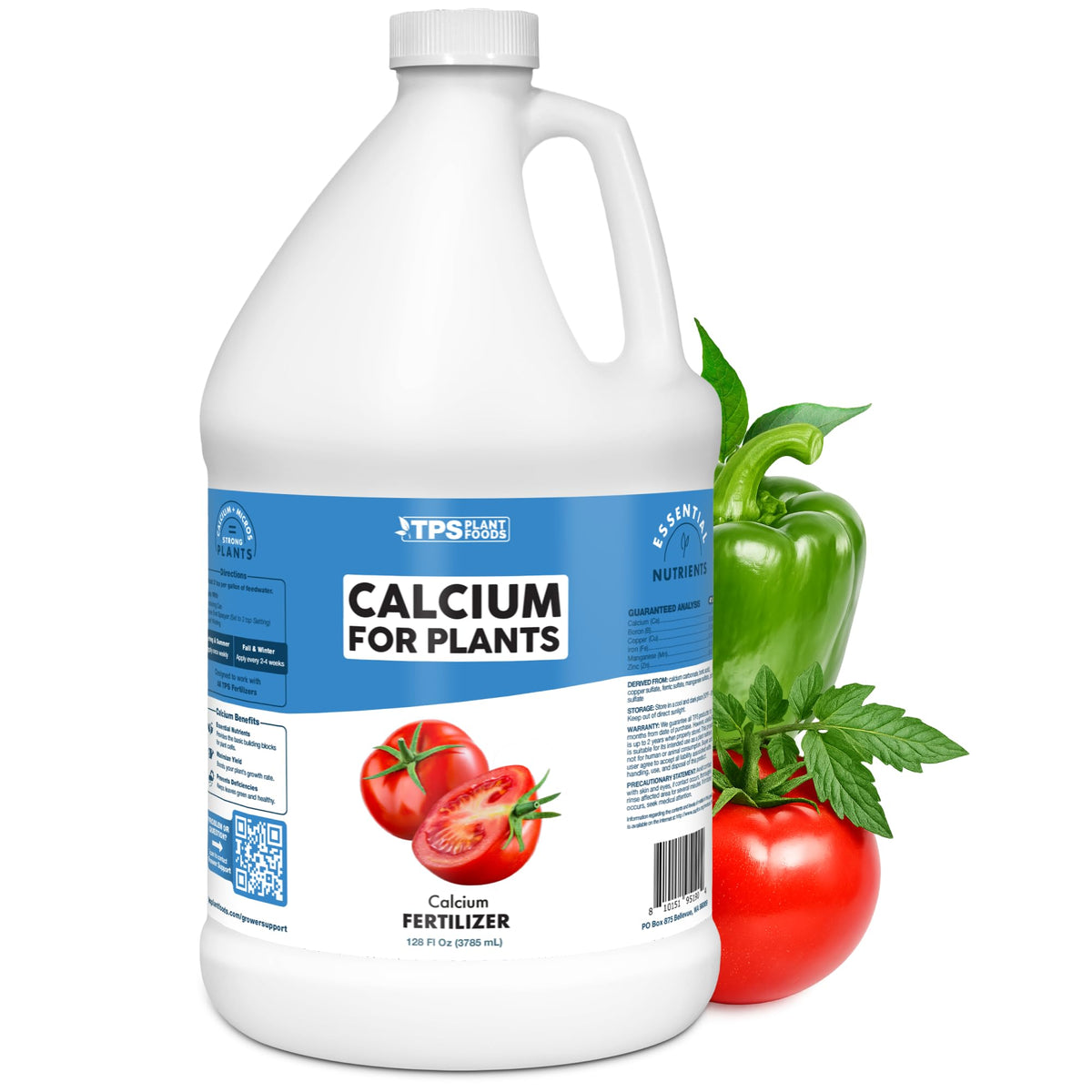 TPS NUTRIENTS envase frontal de calcio líquido, fácil identificación y uso