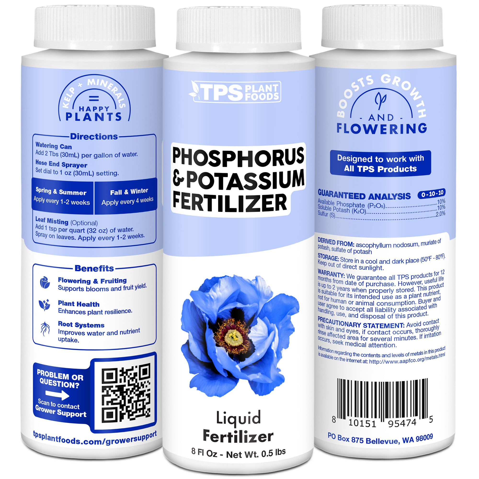 TPS NUTRIENTS botella 32 oz junto a mano para comparar tamaño