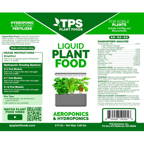TPS NUTRIENTS usado en Aerogarden demostrando alimentación práctica y uniforme