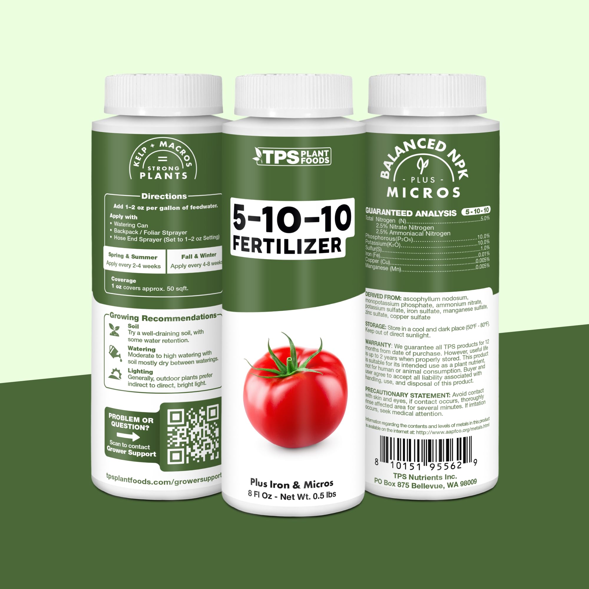 TPS NUTRIENTS envase abierto con folleto de instrucciones incluido