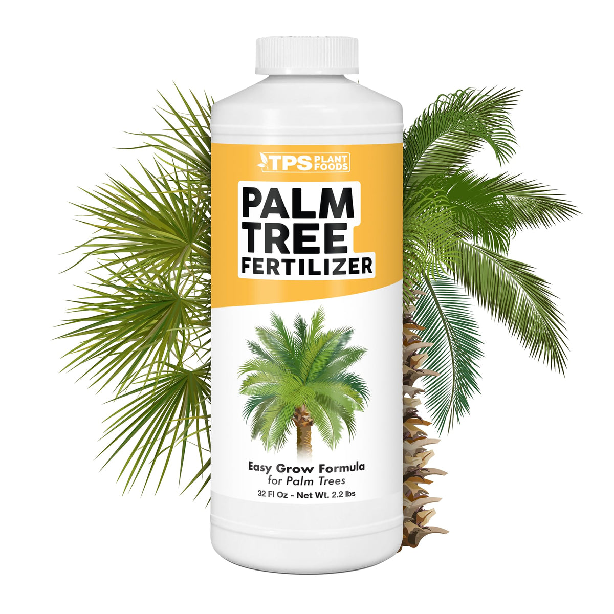 TPS NUTRIENTS envase frontal del fertilizante para palmeras mostrando la etiqueta y beneficio de hojas verdes