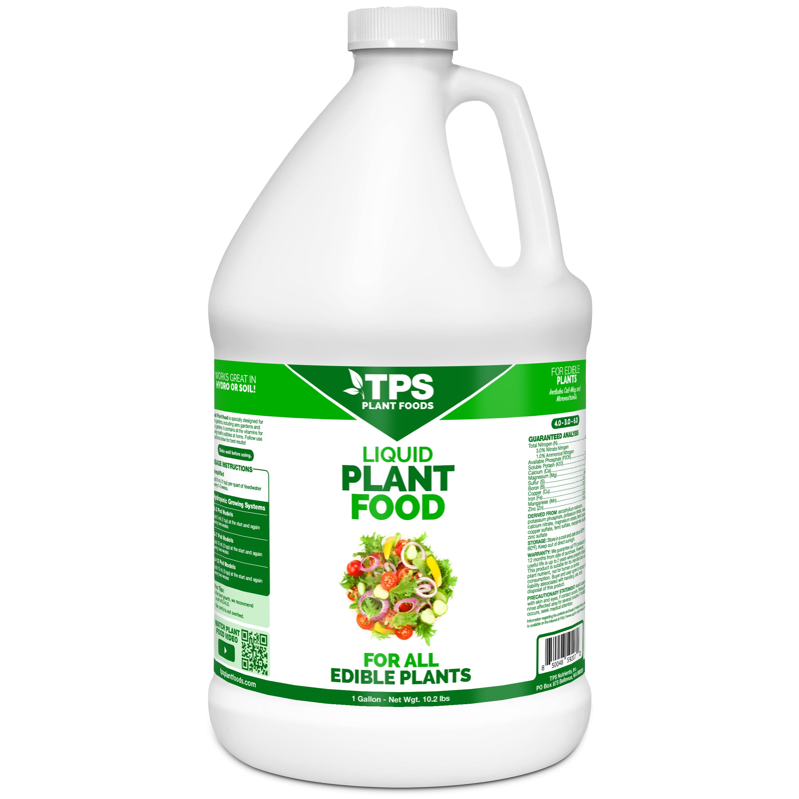 TPS NUTRIENTS vista frontal del galón mostrando envase y beneficios nutritivos