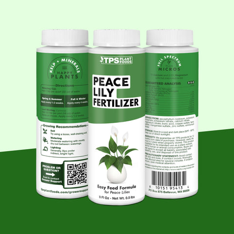 TPS NUTRIENTS maceta con flores de peace lily mostrando floración prolongada