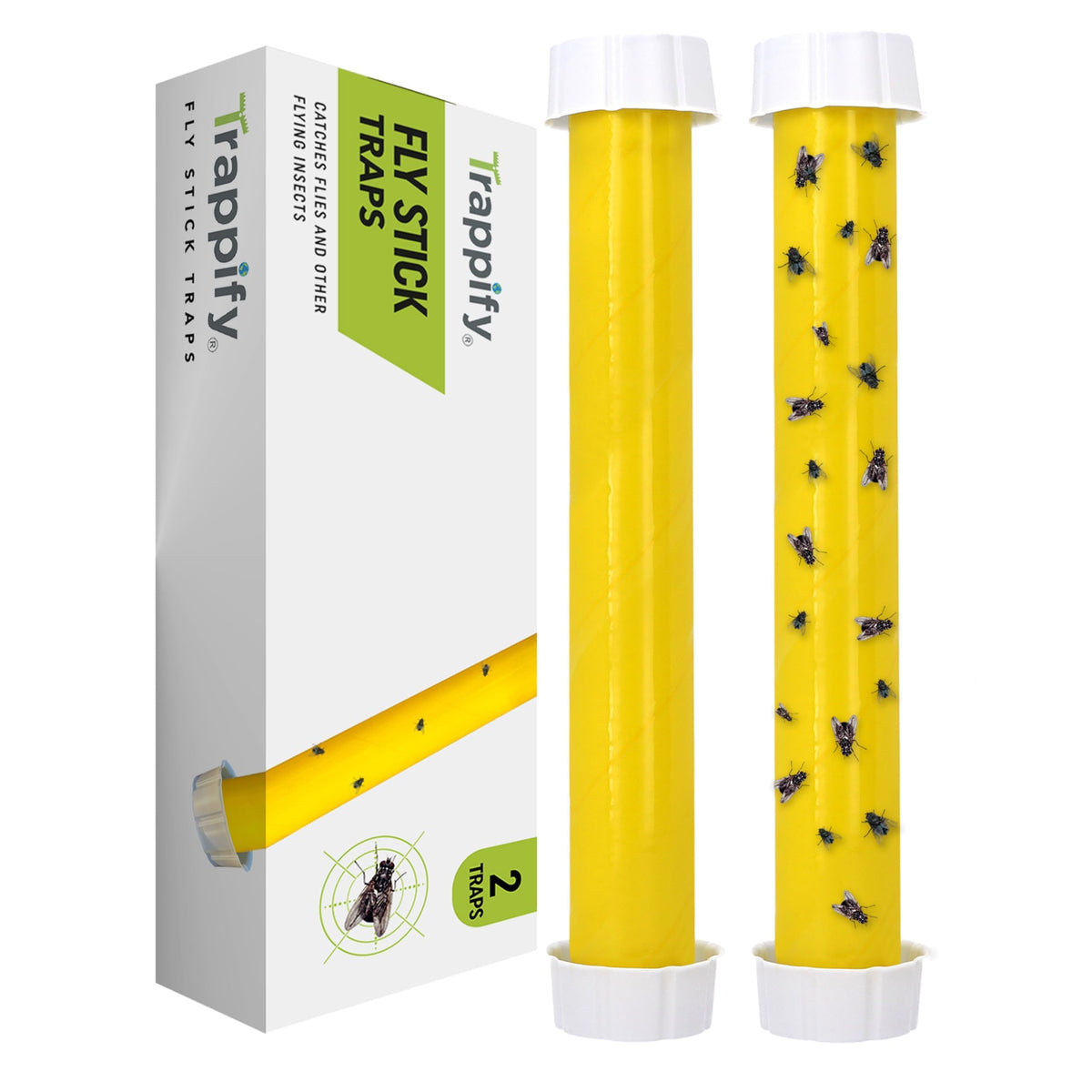 Trappify empaque frontal mostrando las trampas amarillas y beneficio de captura