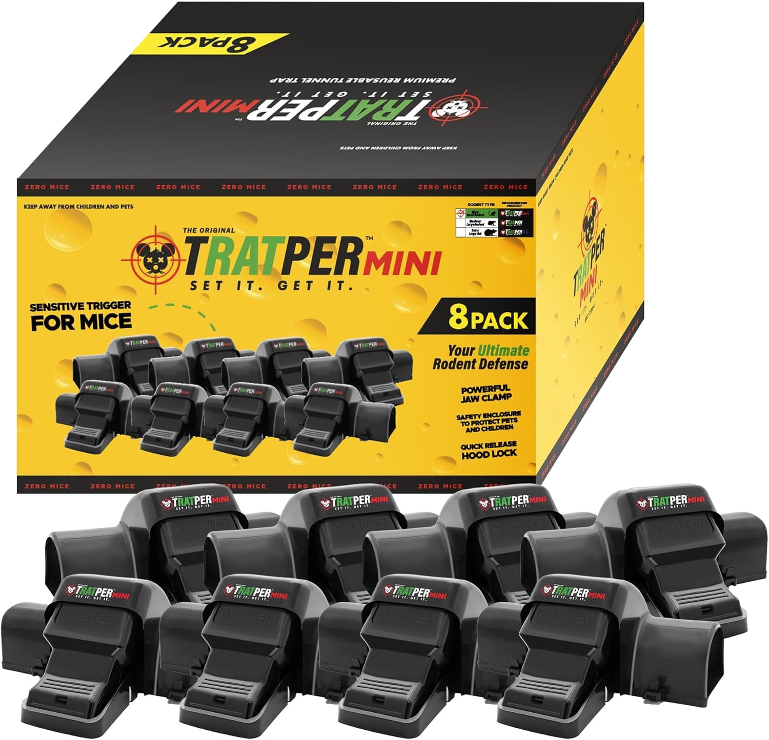 TRATPER vista frontal del pack de 8 con diseño compacto y seguro