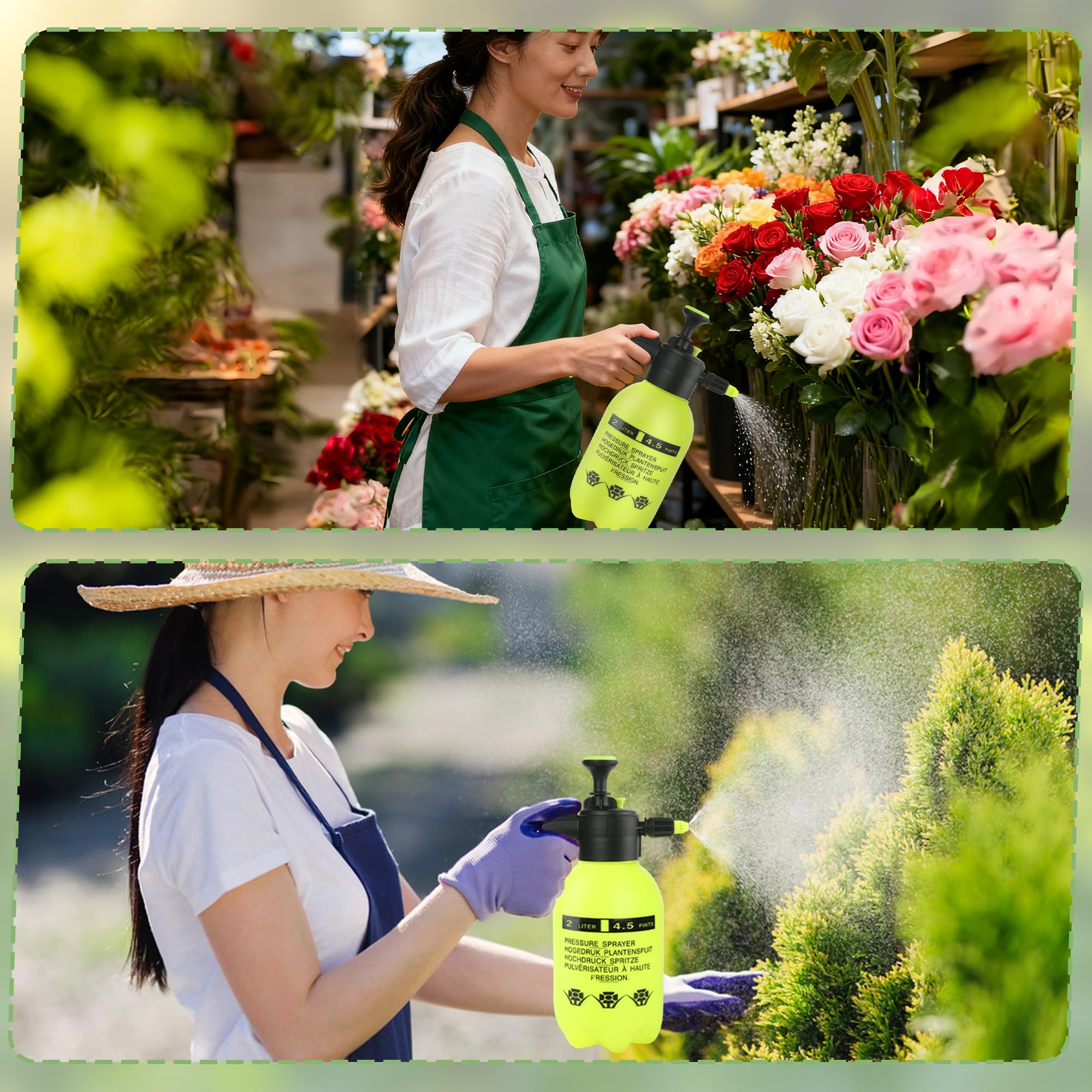 TREEHAC pulverizador en uso regando plantas, entrega niebla fina eficiente