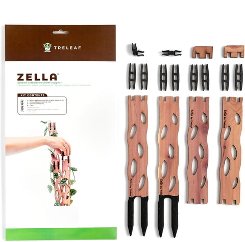 Treleaf Zella junto a una mano para comparar tamaño y altura ampliable