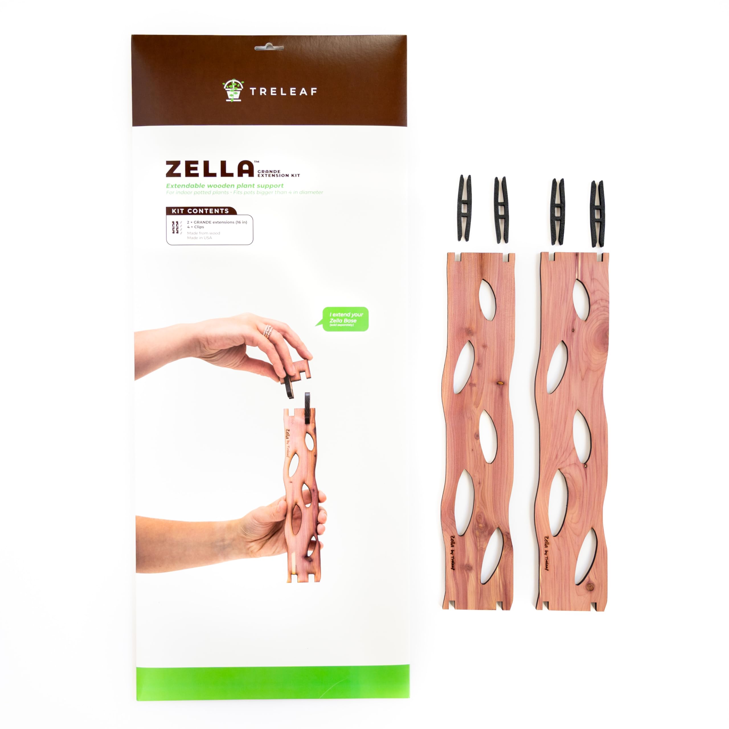 Treleaf Zella en uso con una planta trepadora mostrando soporte estético