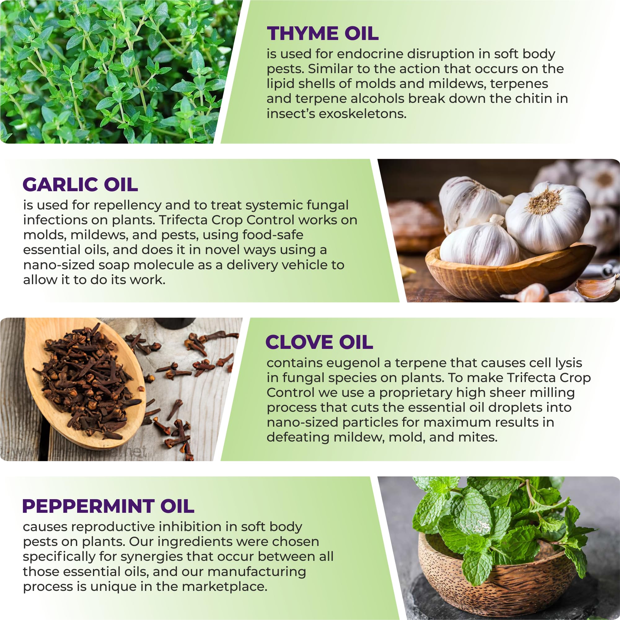 Trifecta detalle de etiqueta con ingredientes naturales y uso seguro