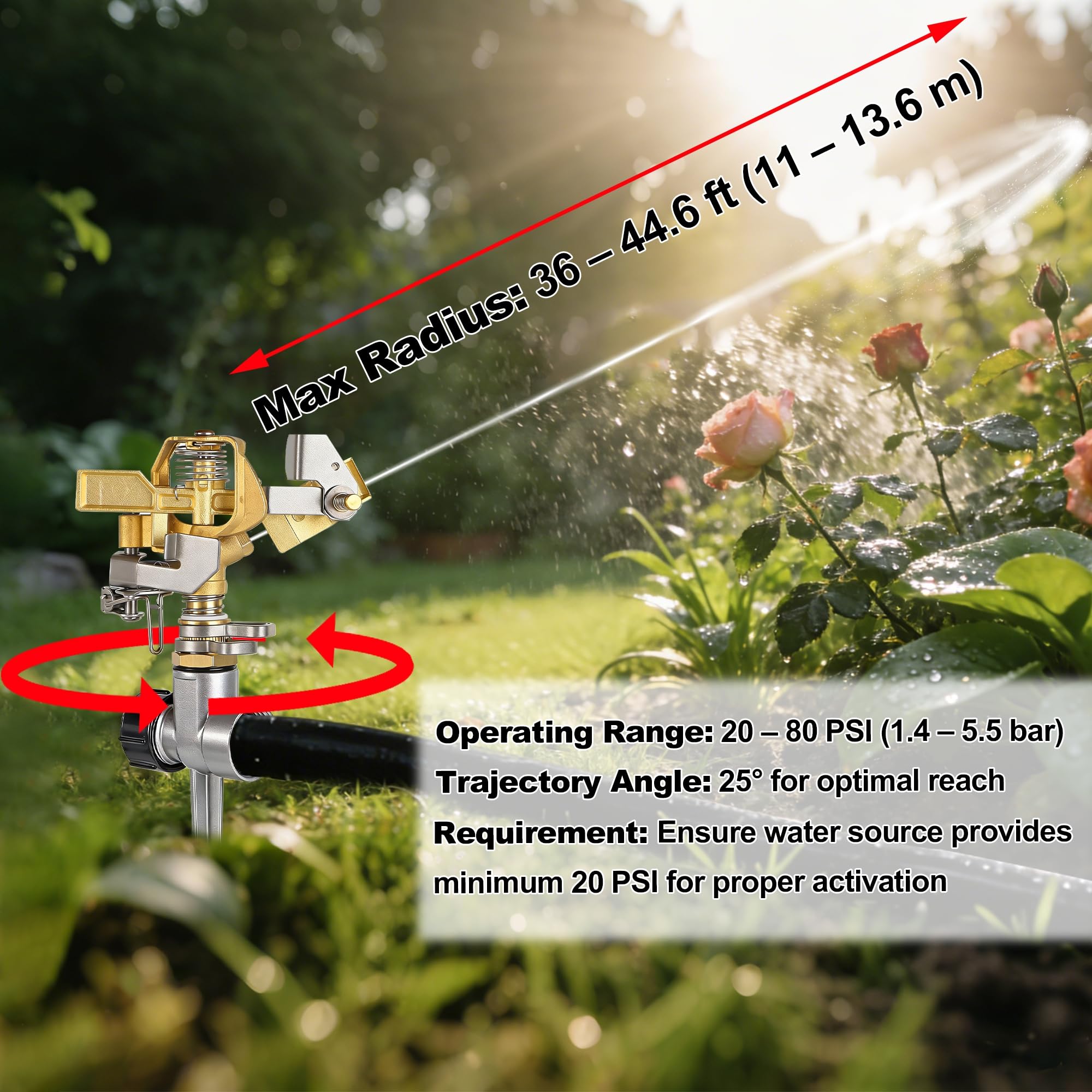 Triumpeek aspersor en uso cubriendo césped amplio eficientemente