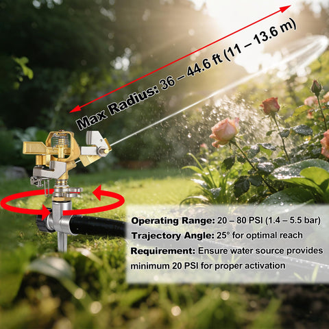 Triumpeek aspersor en uso cubriendo césped amplio eficientemente