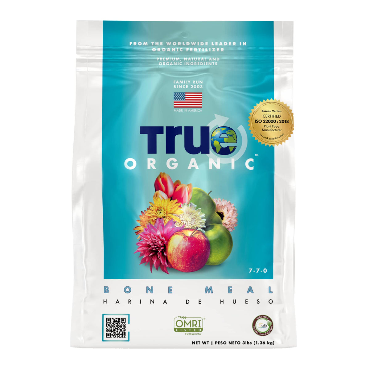 True Organic vista frontal del envase mostrando tamaño y marca para identificación rápida