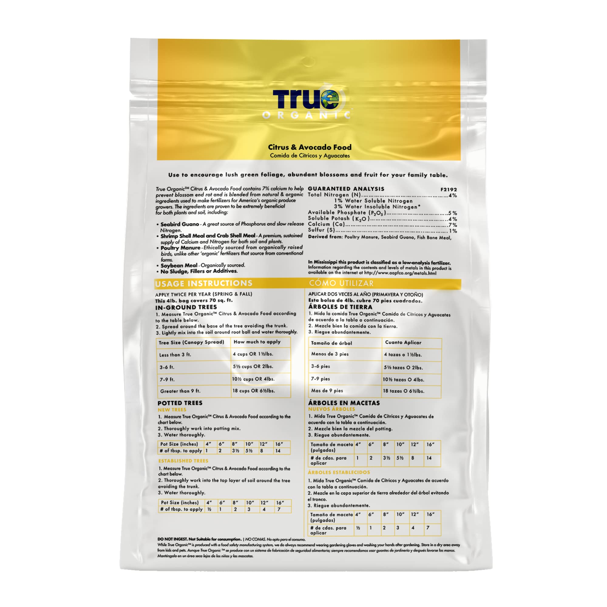 True Organic textura de granulado con ingredientes naturales visible, mejora del suelo