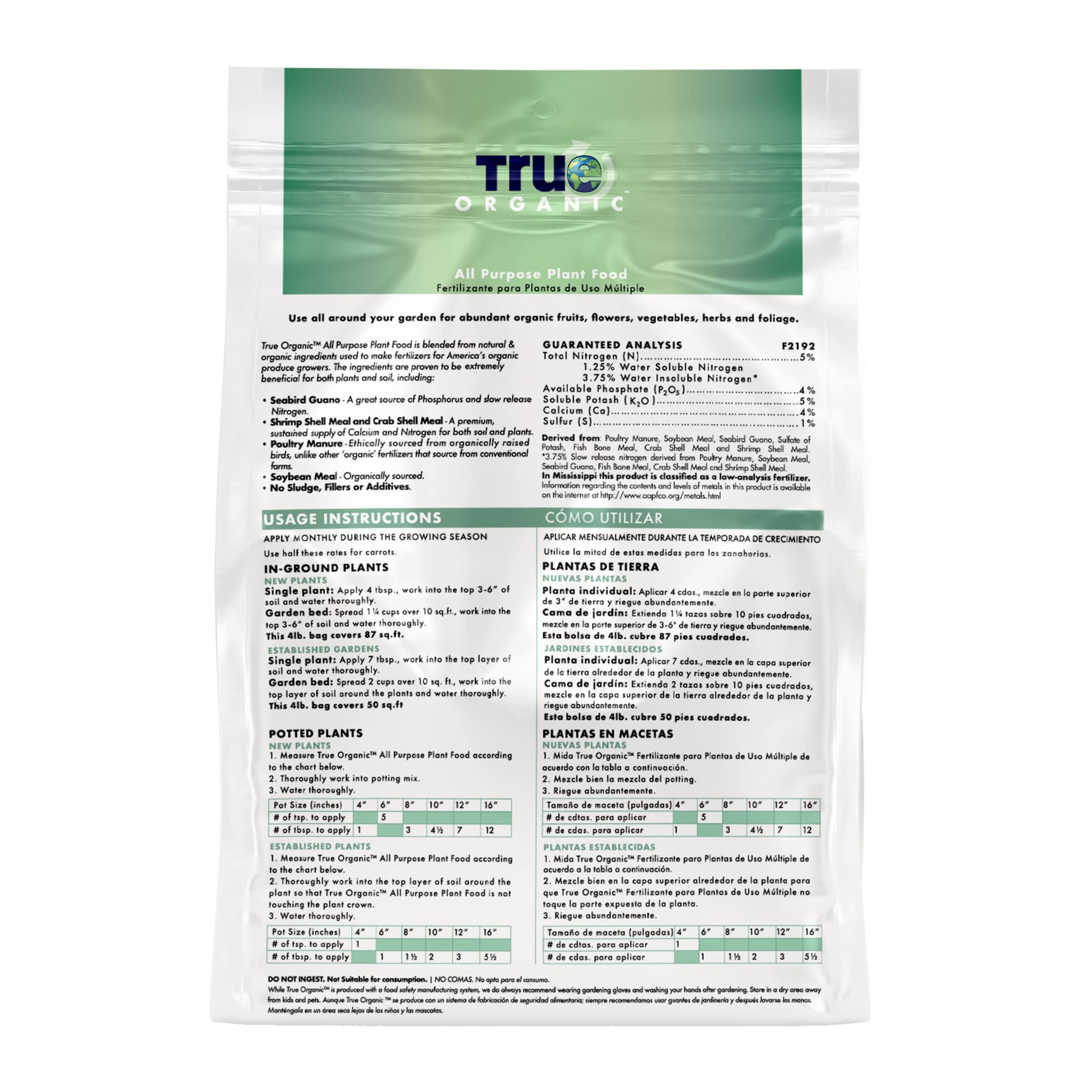 True Organic textura del granulado que facilita liberación lenta de nutrientes