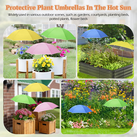 Tryly ambiente de jardín con sombrilla decorativa protegiendo plantas
