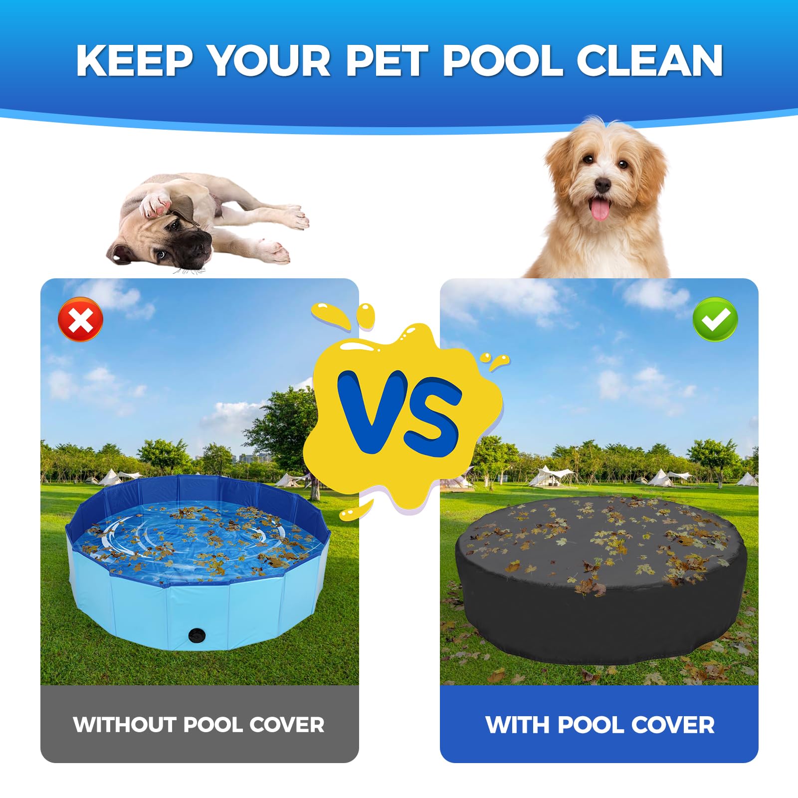 Tufmunb cubierta colocada sobre piscina plegable, mantiene agua limpia