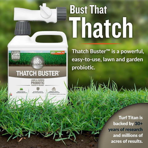 Turf Titan etiqueta con instrucciones y beneficios visibles