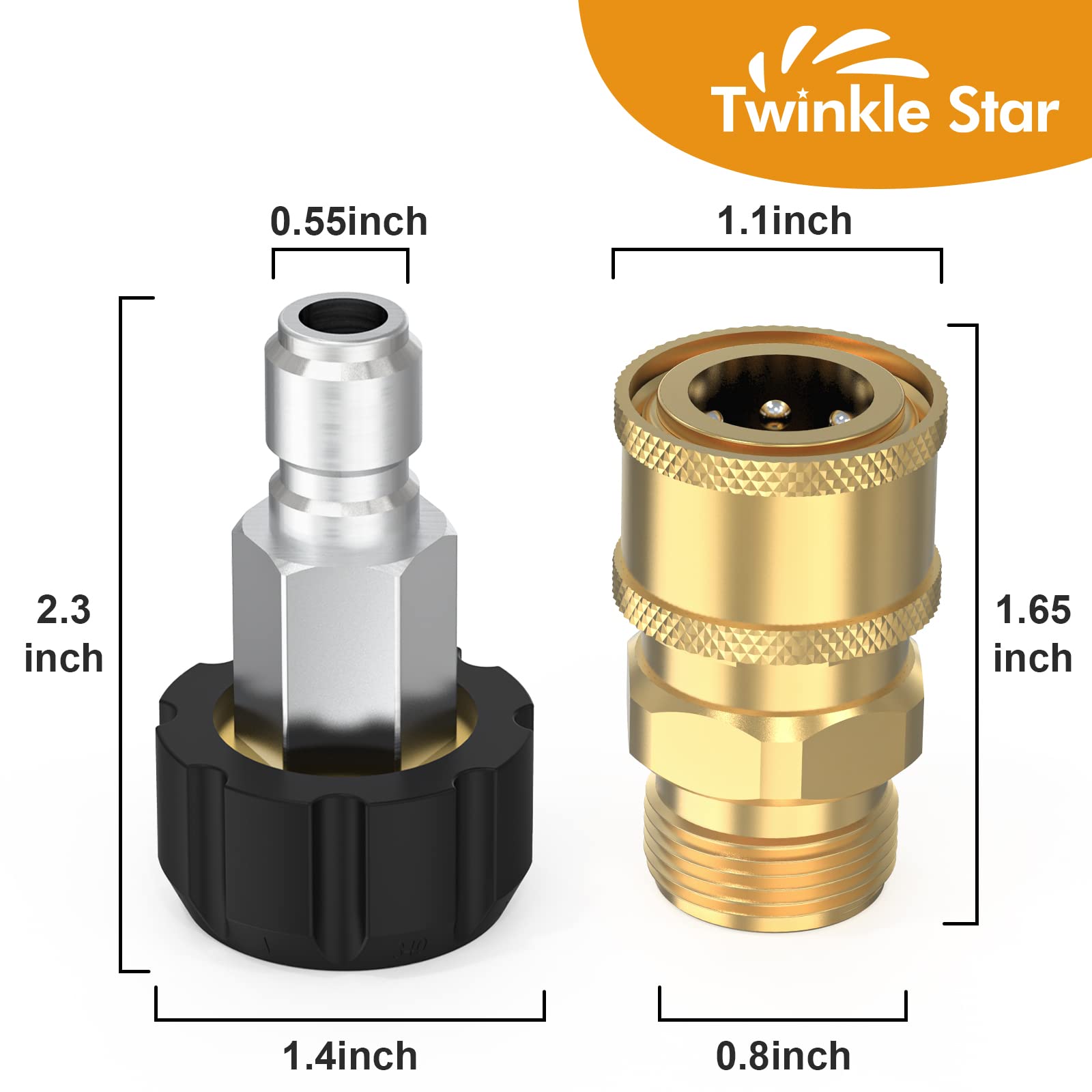 Twinkle Star acople rápido 3/8" mostrando el cierre por clic fácil de usar