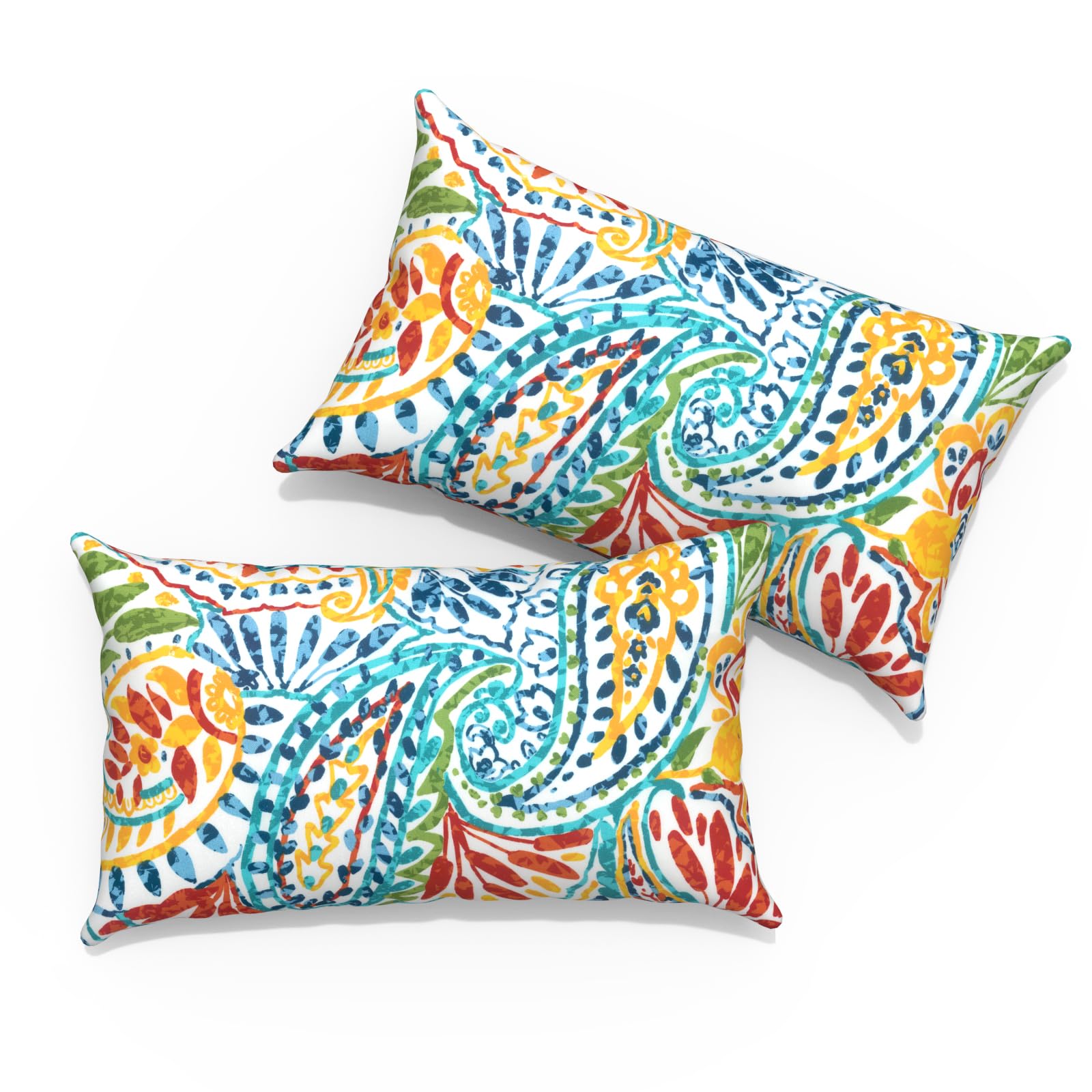 TWLEAR cojin lumbar frontal mostrando el estampado paisley y colorido decorativo