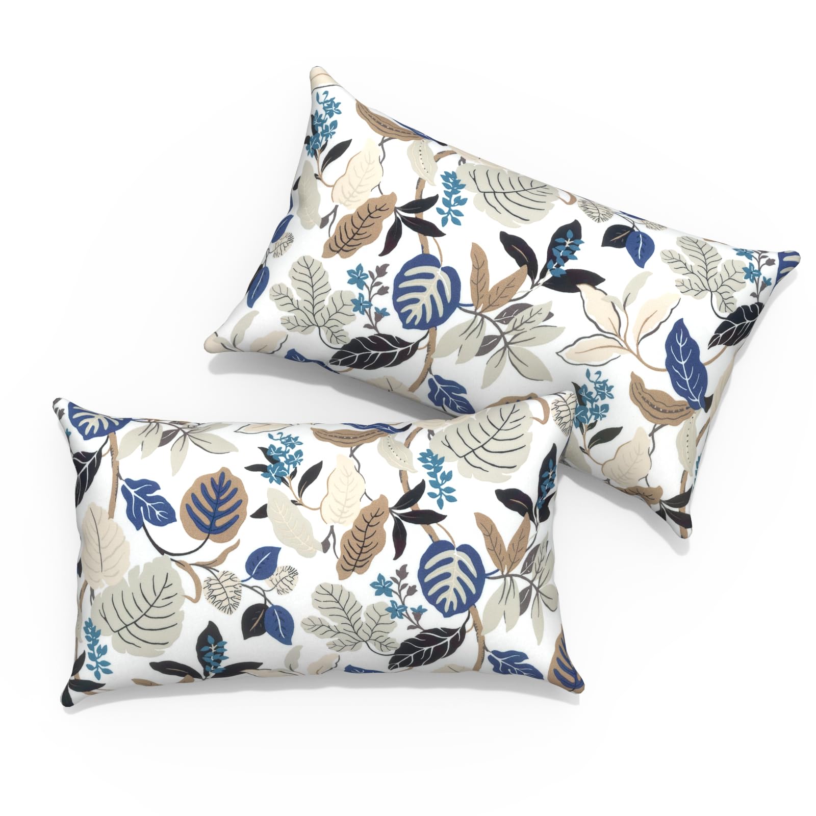 TWLEAR vista frontal del pack de dos cojines beige con diseño Breeze Leaves