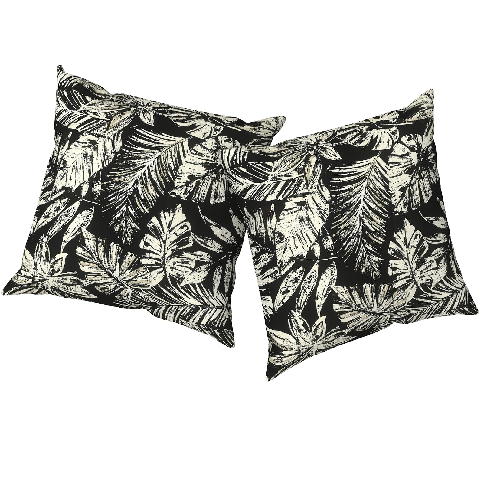 TWLEAR vista frontal del cojín Tropical Leaf negro, aporta estilo exterior