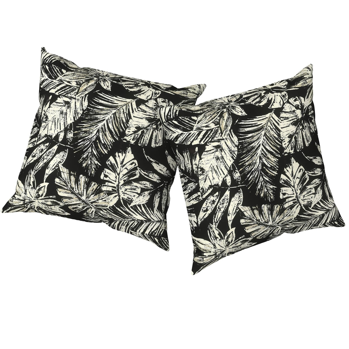 TWLEAR vista frontal del cojín Tropical Leaf negro, aporta estilo exterior