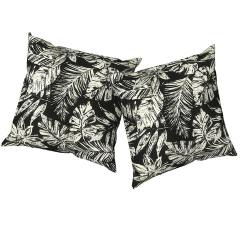 TWLEAR vista frontal del cojín Tropical Leaf negro, aporta estilo exterior