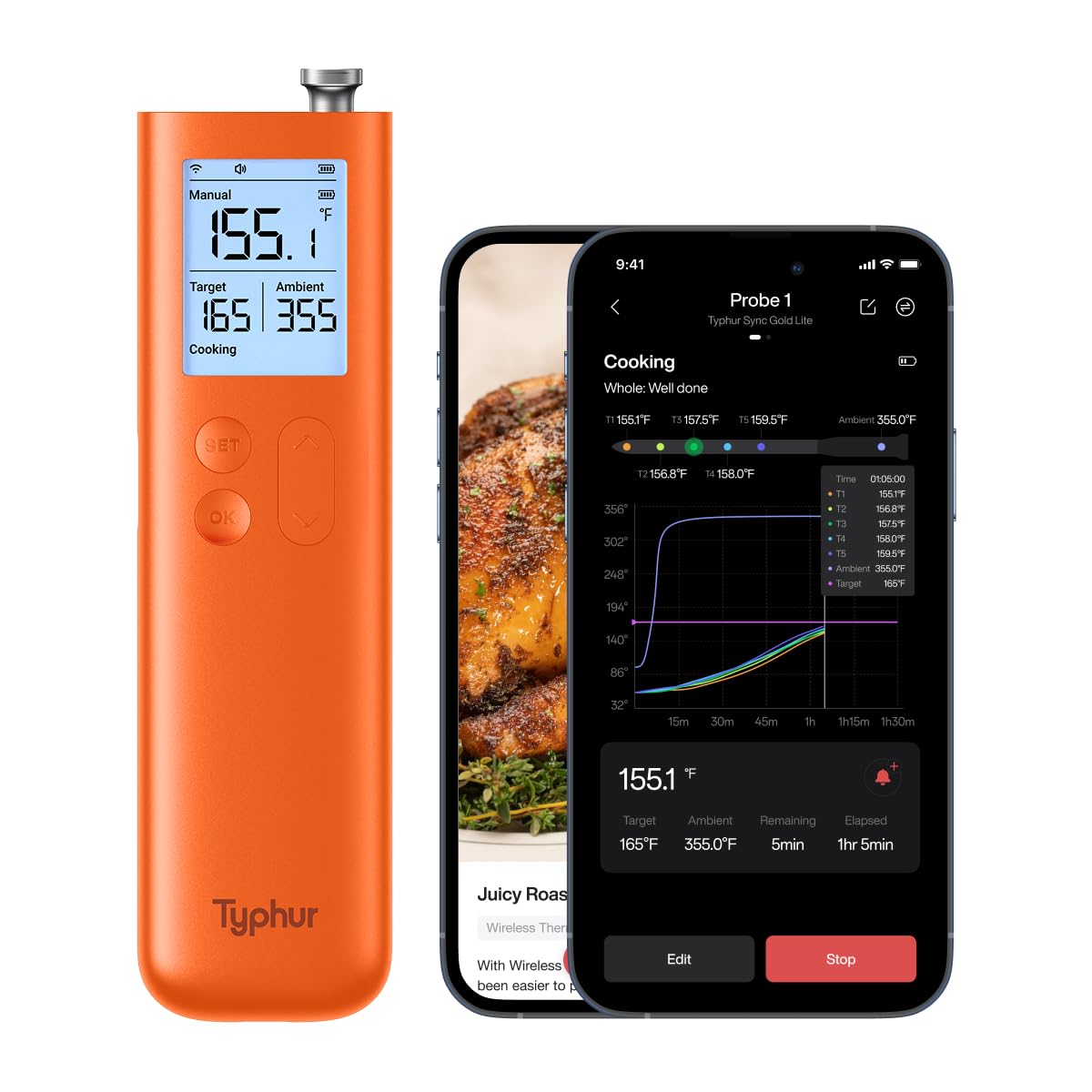 Typhur base LCD frontal mostrando lecturas y control rápido