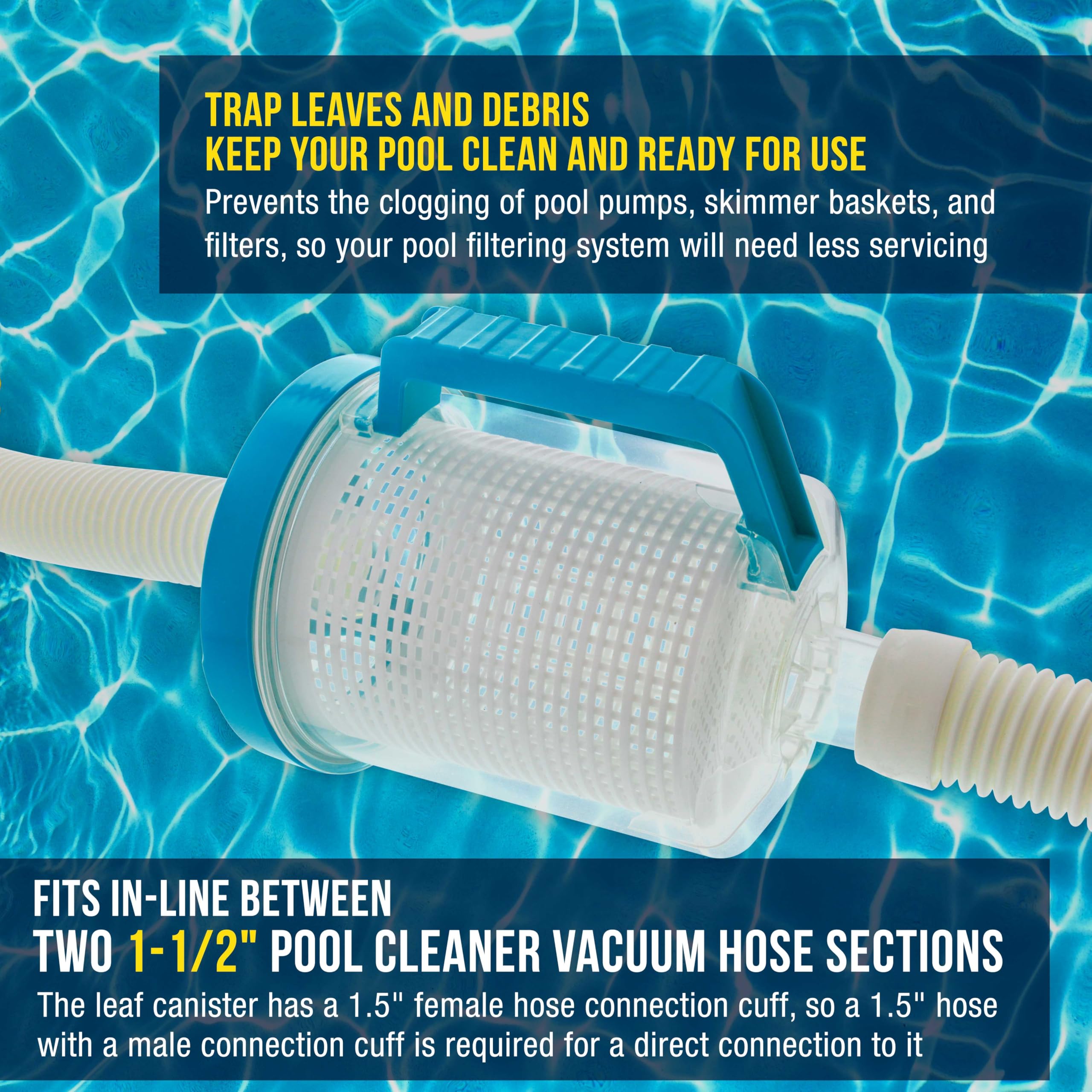 U.S. Pool Supply canister detalle del adaptador demostrando compatibilidad de mangueras