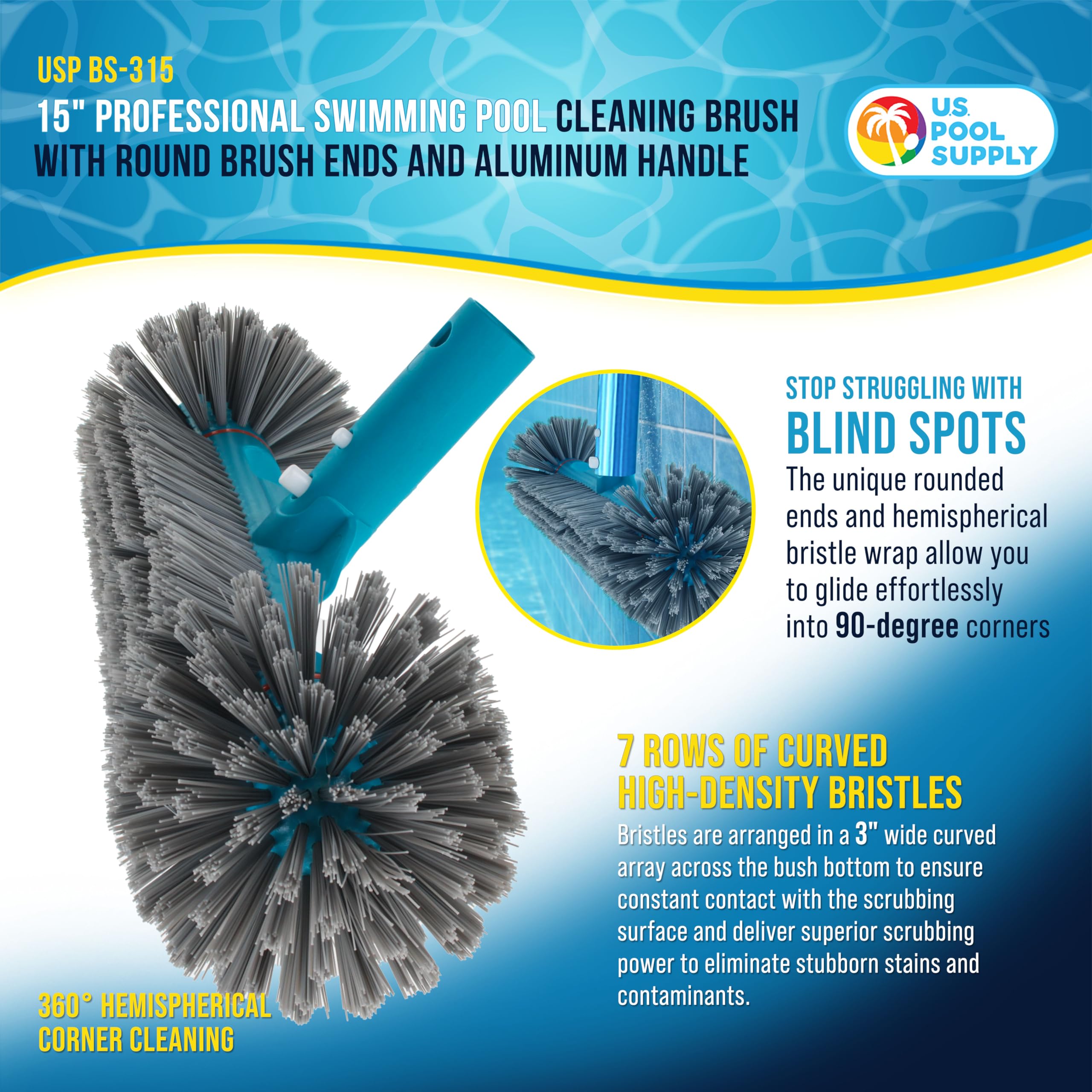 U.S. Pool Supply detalle de cerdas densas que frota manchas con potencia