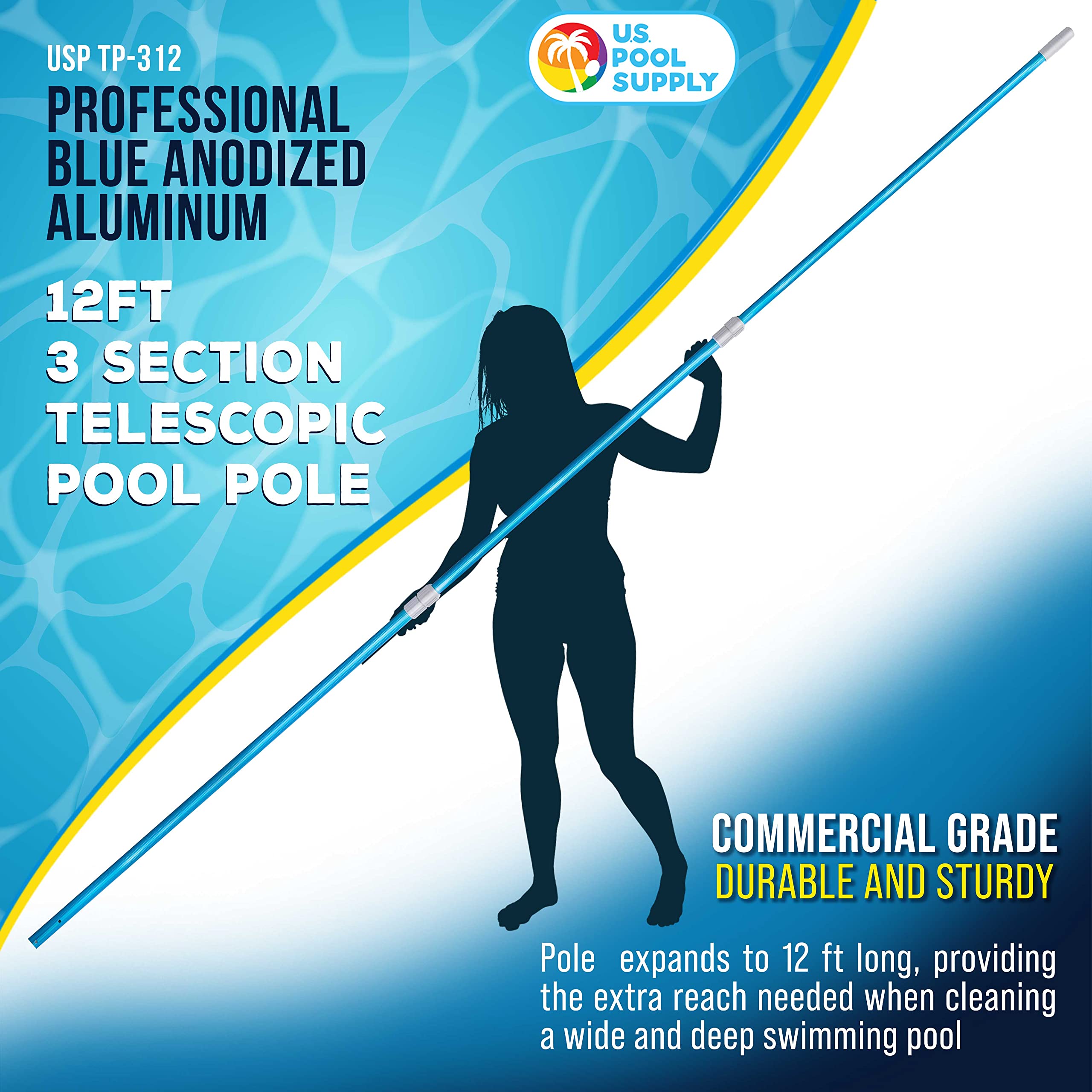 U.S. Pool Supply detalle de aluminio estriado para mejor agarre y durabilidad