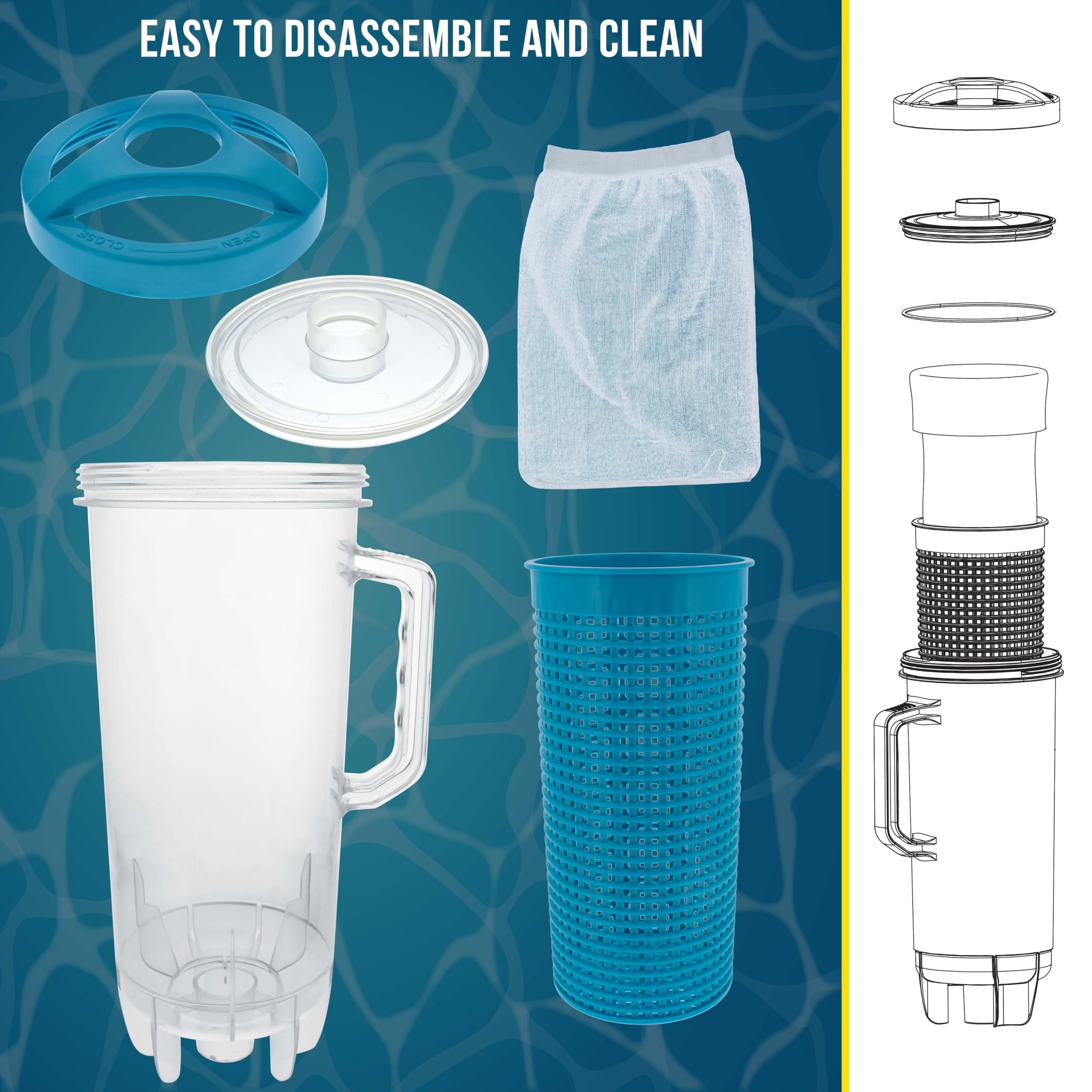 U.S. Pool Supply canister instalado entre mangueras demostrando compatibilidad